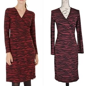 Hobbs London Faux Wrap Dress Red Animal Print Size 4 career cocktail